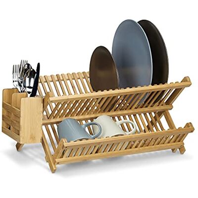 Relaxdays CROSS afdruiprek met bestekmand HBT 24 x 46 x 28 cm, opvouwbaar bamboe afdruiprek voor grote borden en kopjes, houten afdruiprek met bestekopslag, naturel Relaxdays CROSS afdruiprek met bestekmand HBT 24 x 46 x 28 cm, opvouwbaar bamboe afdruiprek voor grote borden en kopjes, houten afdruiprek met bestekopslag, naturel