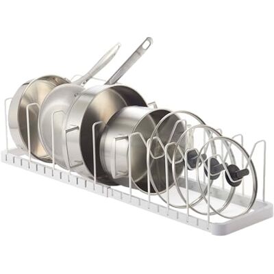 YAMAZAKI 3840 TOWER Uittrekbare houder voor deksels en pannen, wit, ABS-hars/staal, minimalistisch, 45 ~ 82 x 20 x 17,5 c m YAMAZAKI 3840 TOWER Uittrekbare houder voor deksels en pannen, wit, ABS-hars/staal, minimalistisch, 45 ~ 82 x 20 x 17,5 c m