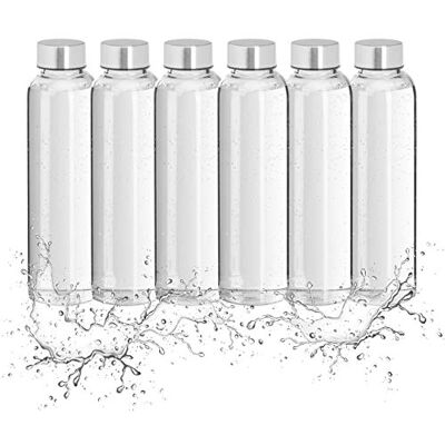 Relaxdays Set van 6 glazen waterflessen met etui, 500 ml, vaatwasmachinebestendig, waterdicht, transparant/zwart Relaxdays Set van 6 glazen waterflessen met etui, 500 ml, vaatwasmachinebestendig, waterdicht, transparant/zwart