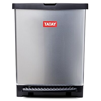 TATAY Slimme keukenafvalemmer, inhoud: 25 l, intrekbaar pedaal, polypropyleen, BPA-vrij, 30 l. Metaalgrijs Afmetingen: 33,5 x 31 x 42 cm TATAY Slimme keukenafvalemmer, inhoud: 25 l, intrekbaar pedaal, polypropyleen, BPA-vrij, 30 l. Metaalgrijs Afmetingen: 33,5 x 31 x 42 cm