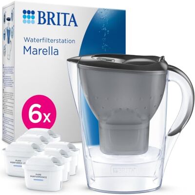 Brita Waterfilterkan MAXTRA Marella, 6 x Pure Performance filters Grafiet (2,4L) Past in koelkast kan met digitale vervangingsmeter en klapdeksel, vermindert PFAS, chloor, metalen en meer Brita Waterfilterkan MAXTRA Marella, 6 x Pure Performance filters Grafiet (2,4L) Past in koelkast kan met digitale vervangingsmeter en klapdeksel, vermindert PFAS, chloor, metalen en meer