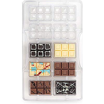 Decora 0050140 Professionele bakvorm Chocolade Tablet Mini, 10 holtes, 42 x 28 x H 9 mm, van polycarbonaat, ideaal voor het maken van glanzende chocolade, professioneel design, gemaakt in Italië Decora 0050140 Professionele bakvorm Chocolade Tablet Mini, 10 holtes, 42 x 28 x H 9 mm, van polycarbonaat, ideaal voor het maken van glanzende chocolade, professioneel design, gemaakt in Italië