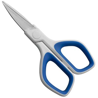 Grunwerg universele schaar voor Ambachten in roestvrij staal – 135mm, 5.5", blauw en wit, voor papier en stof Grunwerg universele schaar voor Ambachten in roestvrij staal – 135mm, 5.5", blauw en wit, voor papier en stof