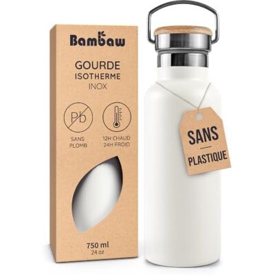 Bambaw Thermosfles van roestvrij staal, 750 ml, thermosfles, 750 ml, drinkfles van roestvrij staal, voor warme of koude dranken, van licht metaal, duurzaam en roestvrij, ideaal voor reizen (poolwit) Bambaw Thermosfles van roestvrij staal, 750 ml, thermosfles, 750 ml, drinkfles van roestvrij staal, voor warme of koude dranken, van licht metaal, duurzaam en roestvrij, ideaal voor reizen (poolwit)