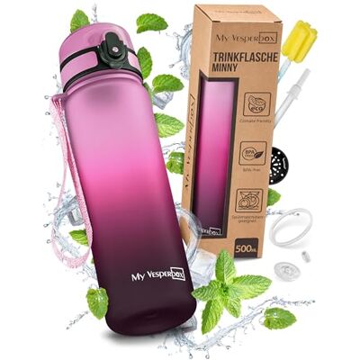 My Vesperbox Minny Drinkfles voor kinderen, lekvrij, 350 ml, 500 ml, 750 ml, met rietje of zeef, BPA-vrij, voor de kleuterklas, school (roze/paars/zwart, 500 ml) My Vesperbox Minny Drinkfles voor kinderen, lekvrij, 350 ml, 500 ml, 750 ml, met rietje of zeef, BPA-vrij, voor de kleuterklas, school (roze/paars/zwart, 500 ml)