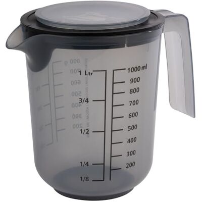 APS 30072 Roerbeker met deksel, maatbeker met schaalverdeling voor vloeistoffen (l/ml), suiker (g) en meel (g), inhoud 1 liter, diameter 12,5 cm, hoogte 16 cm, vaatwasmachinebestendig APS 30072 Roerbeker met deksel, maatbeker met schaalverdeling voor vloeistoffen (l/ml), suiker (g) en meel (g), inhoud 1 liter, diameter 12,5 cm, hoogte 16 cm, vaatwasmachinebestendig