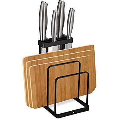 Relaxdays Snijplankhouder, 2-in-1, metaal, messenblok, keuken, niet gevuld, zwart Relaxdays Snijplankhouder, 2-in-1, metaal, messenblok, keuken, niet gevuld, zwart