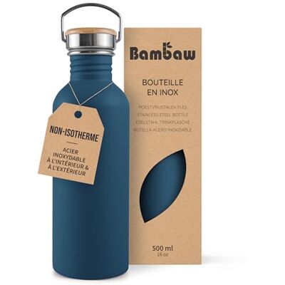 Bambaw Drinkfles van roestvrij staal, 500 ml, blauwe sportfles, metalen fles, niet-geïsoleerde metalen drinkfles, 500 ml, herbruikbare drinkfles, saffierblauw Bambaw Drinkfles van roestvrij staal, 500 ml, blauwe sportfles, metalen fles, niet-geïsoleerde metalen drinkfles, 500 ml, herbruikbare drinkfles, saffierblauw