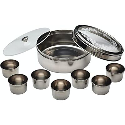KitchenCraft Kitchen World of Flavours Masala Dabba Spice Box Opbergset met 7 containers en dubbel deksel KitchenCraft Kitchen World of Flavours Masala Dabba Spice Box Opbergset met 7 containers en dubbel deksel
