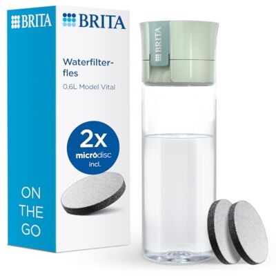 Brita Sport waterfles met filter model Vital (600 ml), 2 x Lichtgroen draagbare fles voor onderweg, vermindert PFAS, chloor enmicro-onzuiverheden tijdens het drinken Brita Sport waterfles met filter model Vital (600 ml), 2 x Lichtgroen draagbare fles voor onderweg, vermindert PFAS, chloor enmicro-onzuiverheden tijdens het drinken