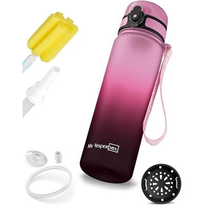 My Vesperbox Minny Drinkfles voor kinderen, lekvrij, 350, 500, 750 ml, met rietje of zeef, BPA-vrij, voor de kleuterklas, school (roze, paars, zwart, 750 ml) My Vesperbox Minny Drinkfles voor kinderen, lekvrij, 350, 500, 750 ml, met rietje of zeef, BPA-vrij, voor de kleuterklas, school (roze, paars, zwart, 750 ml)