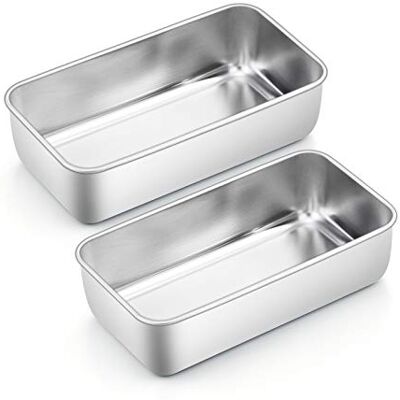 Homikit Set van 2 roestvrijstalen broodvormen voor brood, cake, toast, rechthoekig, gezond, gemakkelijk te reinigen en vaatwasmachinebestendig, 23,5 x 12,6 x 6 cm Homikit Set van 2 roestvrijstalen broodvormen voor brood, cake, toast, rechthoekig, gezond, gemakkelijk te reinigen en vaatwasmachinebestendig, 23,5 x 12,6 x 6 cm