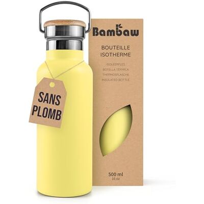Bambaw Drinkfles van roestvrij staal, 500 ml, roestvrij staal, 500 ml, van metaal, duurzaam en licht, voor warme of koude dranken, met brede opening, compatibel met theeballen (keizerlijk geel) Bambaw Drinkfles van roestvrij staal, 500 ml, roestvrij staal, 500 ml, van metaal, duurzaam en licht, voor warme of koude dranken, met brede opening, compatibel met theeballen (keizerlijk geel)