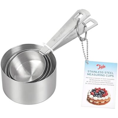 Tala Maatbekerset, 4-delig, roestvrij staal, met ml en beker, stapelbaar, met ring, voor koken en bakken, maten, ingrediënten, zilver Tala Maatbekerset, 4-delig, roestvrij staal, met ml en beker, stapelbaar, met ring, voor koken en bakken, maten, ingrediënten, zilver