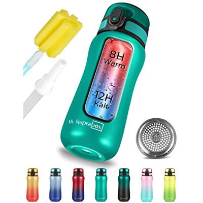 My Vesperbox Minny Drinkfles, lekvrij, waterfles met rietje of zeef, 400 ml, 600 ml, robuuste roestvrijstalen waterfles, voor kinderen en volwassenen (turquoise, 400 ml) My Vesperbox Minny Drinkfles, lekvrij, waterfles met rietje of zeef, 400 ml, 600 ml, robuuste roestvrijstalen waterfles, voor kinderen en volwassenen (turquoise, 400 ml)