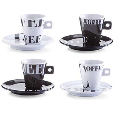 Zeller Present 26540 Coffee Style espressoset, 4 kopjes + 4 schoteltjes van porselein Zeller Present 26540 Coffee Style espressoset, 4 kopjes + 4 schoteltjes van porselein