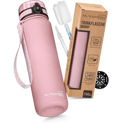My Vesperbox Minny Waterfles voor kinderen, 750 ml, lekvrij en BPA-vrij, inclusief reserveafdichting, reinigingsborstel, fruitzeef en optioneel rietje, ideaal voor My Vesperbox Minny Waterfles voor kinderen, 750 ml, lekvrij en BPA-vrij, inclusief reserveafdichting, reinigingsborstel, fruitzeef en optioneel rietje, ideaal voor
