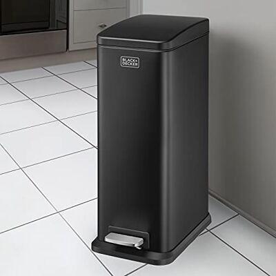Black & Decker BXBN0008E Slimline pedaalemmer 20L met softclose-deksel, roestvrij staal, zwart, 56 x 22 x 36 cm Black & Decker BXBN0008E Slimline pedaalemmer 20L met softclose-deksel, roestvrij staal, zwart, 56 x 22 x 36 cm