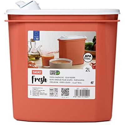TATAY Soepdoos, Inhoud 2L, BPA-vrij, Vaatwasmachine- en magnetronbestendig, Oranje, 1 st. Afmetingen: 18,4 x 9,7 x 19 cm TATAY Soepdoos, Inhoud 2L, BPA-vrij, Vaatwasmachine- en magnetronbestendig, Oranje, 1 st. Afmetingen: 18,4 x 9,7 x 19 cm
