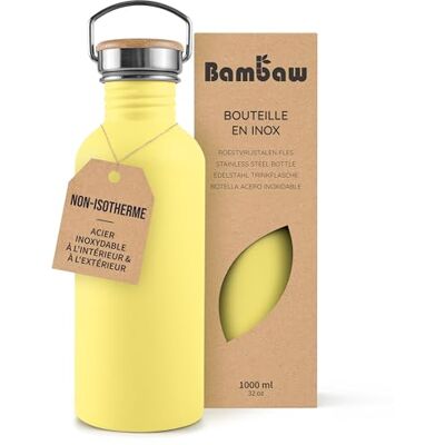 Bambaw Drinkfles van roestvrij staal, 1 l, gele waterfles, herbruikbaar, niet geïsoleerd, sportfles, 1 liter, roestvrijstalen fles, 1 l, imperiaal geel Bambaw Drinkfles van roestvrij staal, 1 l, gele waterfles, herbruikbaar, niet geïsoleerd, sportfles, 1 liter, roestvrijstalen fles, 1 l, imperiaal geel