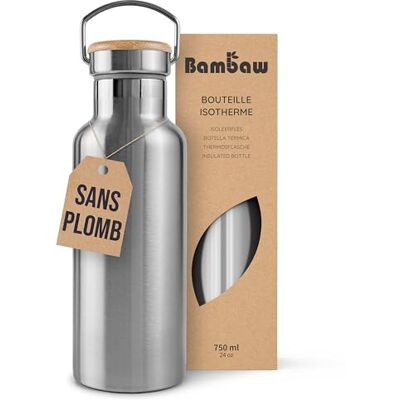 Bambaw Drinkfles van roestvrij staal, 750 ml, thermosfles, milieuvriendelijke drinkfles, herbruikbare drinkfles, drinkfles van roestvrij staal zonder kunststof, houdt warm en koud bamboe fles (750) Bambaw Drinkfles van roestvrij staal, 750 ml, thermosfles, milieuvriendelijke drinkfles, herbruikbare drinkfles, drinkfles van roestvrij staal zonder kunststof, houdt warm en koud bamboe fles (750)