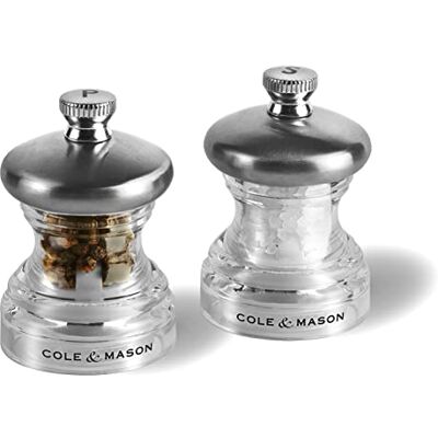 Cole & Mason H302418 knop zout- en pepermolens verstelbaar / compact roestvrij staal/acryl 65 mm bevat 2 x molens levenslange garantie van het mechanisme Cole & Mason H302418 knop zout- en pepermolens verstelbaar / compact roestvrij staal/acryl 65 mm bevat 2 x molens levenslange garantie van het mechanisme