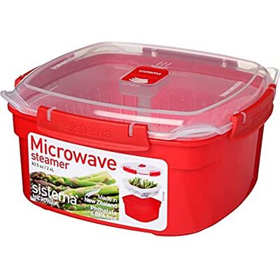 Sistema Stoompan, magnetron met stoommand, 2,4 liter, voedselbereik, BPA-vrij, rood/transparant Sistema Stoompan, magnetron met stoommand, 2,4 liter, voedselbereik, BPA-vrij, rood/transparant