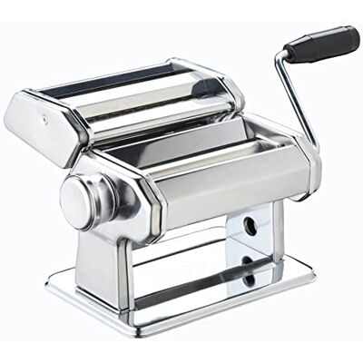 KitchenCraft World Of Flavours Pastamachine, handmatige pastamachine met 9 instelbare diktes, luxe Italiaanse dubbele snijder, roestvrij staal KitchenCraft World Of Flavours Pastamachine, handmatige pastamachine met 9 instelbare diktes, luxe Italiaanse dubbele snijder, roestvrij staal
