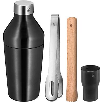 WMF Baric 4 stuks cocktailglazen met cocktailshaker van roestvrij staal, maatbeker, ijstang, houten stamper, geschenkdoos WMF Baric 4 stuks cocktailglazen met cocktailshaker van roestvrij staal, maatbeker, ijstang, houten stamper, geschenkdoos