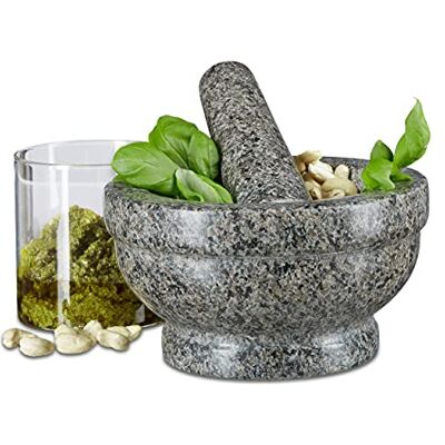 Relaxdays Vijzel en stamper van gepolijst graniet natuursteen 17 cm diameter voor keukenkruiden, grijs Relaxdays Vijzel en stamper van gepolijst graniet natuursteen 17 cm diameter voor keukenkruiden, grijs