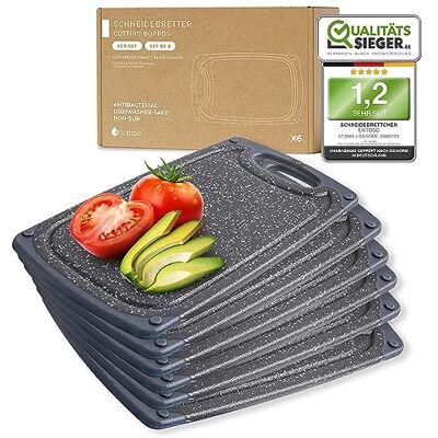 Exitoso Set van 6 snijplanken in marmerlook, zwart, antislip, met saprooster en handvat, vaatwasmachinebestendig, antibacterieel kunststof, 25 x 15 cm Exitoso Set van 6 snijplanken in marmerlook, zwart, antislip, met saprooster en handvat, vaatwasmachinebestendig, antibacterieel kunststof, 25 x 15 cm