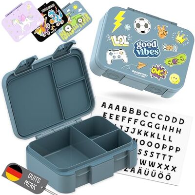 BEARFOOT Bento Box COMPACT BPA-vrije broodtrommel voor kinderen voor school & kleuterschool Lekvrije lunchbox voor meisjes & jongens (Sticker Blauw, 650 ml) BEARFOOT Bento Box COMPACT BPA-vrije broodtrommel voor kinderen voor school & kleuterschool Lekvrije lunchbox voor meisjes & jongens (Sticker Blauw, 650 ml)