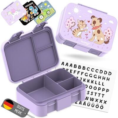 BEARFOOT Bento Box COMPACT BPA-vrije broodtrommel voor kinderen voor school & kleuterschool Lekvrije lunchbox voor meisjes & jongens (Hond & Kat Paars, 650 ml) BEARFOOT Bento Box COMPACT BPA-vrije broodtrommel voor kinderen voor school & kleuterschool Lekvrije lunchbox voor meisjes & jongens (Hond & Kat Paars, 650 ml)