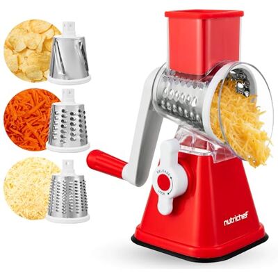 NutriChef Handmatige groenterasp, kaas, wortel, 3 trommels, roestvrij staal BPA-vrij, antislip zuignap, julienne, snijden, hakken, courgette, komkommers, prei, radijs, snelle reiniging NutriChef Handmatige groenterasp, kaas, wortel, 3 trommels, roestvrij staal BPA-vrij, antislip zuignap, julienne, snijden, hakken, courgette, komkommers, prei, radijs, snelle reiniging