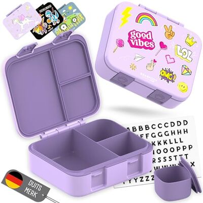 BEARFOOT Bento Box COMPACT BPA-vrije broodtrommel voor kinderen voor school & kleuterschool Lekvrije lunchbox voor meisjes & jongens (Sticker Paars, 1.000 ml) BEARFOOT Bento Box COMPACT BPA-vrije broodtrommel voor kinderen voor school & kleuterschool Lekvrije lunchbox voor meisjes & jongens (Sticker Paars, 1.000 ml)