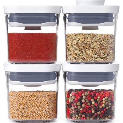 OXO Good Grips 11236100 mini POP-container, kunststof, transparant, 4 stuks OXO Good Grips 11236100 mini POP-container, kunststof, transparant, 4 stuks