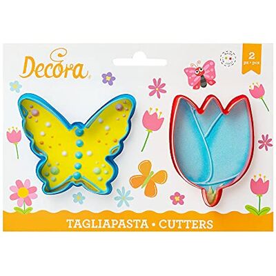 Decora 0255075 uitsteekvormenset, vlinder en bloem, rood en blauw, 2 stuks Decora 0255075 uitsteekvormenset, vlinder en bloem, rood en blauw, 2 stuks