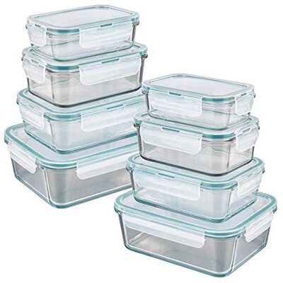 GOURMETmaxx Klick-it glazen bewaardozen, set van 8 potten met deksels vaatwasmachine-, magnetron- en vriezerbestendig, deksels met siliconen afdichting en 4-weg kliksluiting GOURMETmaxx Klick-it glazen bewaardozen, set van 8 potten met deksels vaatwasmachine-, magnetron- en vriezerbestendig, deksels met siliconen afdichting en 4-weg kliksluiting
