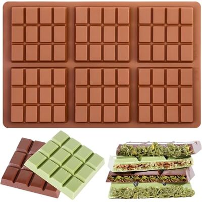 AVANA Chocoladevorm siliconen voor 6 chocoladerepen BPA-vrij anti-aanbaklaag bruin (vorm 3) AVANA Chocoladevorm siliconen voor 6 chocoladerepen BPA-vrij anti-aanbaklaag bruin (vorm 3)