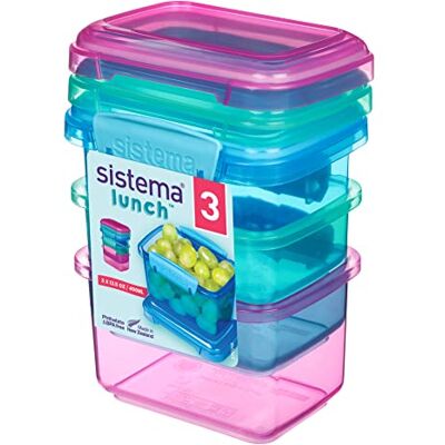 Sistema Lunch Opbergbakjes 400 ml Kleine snack potjes BPA-vrij plastic Geassorteerde kleuren Pak van 3 Sistema Lunch Opbergbakjes 400 ml Kleine snack potjes BPA-vrij plastic Geassorteerde kleuren Pak van 3