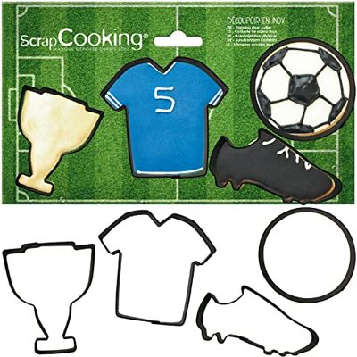 ScrapCooking SCRAP COOKING 2086 4 uitsteekvormpjes voetbal – koekjessnijder van roestvrij staal – voetbal, shirt, schoenen, beker – bakvormen voor kleine cakes – accessoires voor gebak, verjaardag, decoratie ScrapCooking SCRAP COOKING 2086 4 uitsteekvormpjes voetbal – koekjessnijder van roestvrij staal – voetbal, shirt, schoenen, beker – bakvormen voor kleine cakes – accessoires voor gebak, verjaardag, decoratie