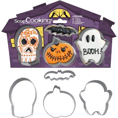 ScrapCooking SCRAP COOKING 4 uitsteekvormen voor Halloween – uitsteekvormen van roestvrij staal pompoen, geest, calavera, vleermuis – koekjesvormen – bakaccessoires Cake Design – 2083 ScrapCooking SCRAP COOKING 4 uitsteekvormen voor Halloween – uitsteekvormen van roestvrij staal pompoen, geest, calavera, vleermuis – koekjesvormen – bakaccessoires Cake Design – 2083