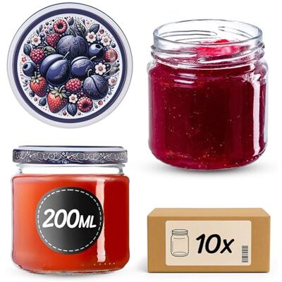KADAX Set van 10 glazen potten 200 ml met schroefdeksel Ø 66 mm dikke luchtdichte weckpotten, vaatwasmachinebestendig, voor het inmaken en zelfgemaakte jam KADAX Set van 10 glazen potten 200 ml met schroefdeksel Ø 66 mm dikke luchtdichte weckpotten, vaatwasmachinebestendig, voor het inmaken en zelfgemaakte jam
