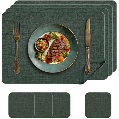 KitchenBoss Afwasbare plastic placemat: dubbelzijdige placemats (groen, vierkant, 4-delige set) KitchenBoss Afwasbare plastic placemat: dubbelzijdige placemats (groen, vierkant, 4-delige set)