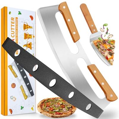 IAGORYUE Grote pizzasnijder professioneel pizzames (pizzasnijder) van roestvrij staal 35 cm met houten handvat en lemmetbescherming + taartschep scherp pizzaweegmes plus IAGORYUE Grote pizzasnijder professioneel pizzames (pizzasnijder) van roestvrij staal 35 cm met houten handvat en lemmetbescherming + taartschep scherp pizzaweegmes plus