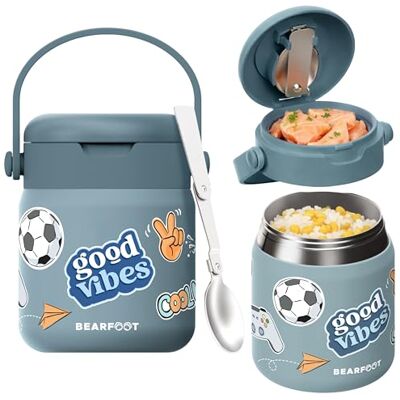 BEARFOOT Thermoscontainer voor kinderen, roestvrij staal, 500 ml, BPA-vrij (stickers blauw) BEARFOOT Thermoscontainer voor kinderen, roestvrij staal, 500 ml, BPA-vrij (stickers blauw)