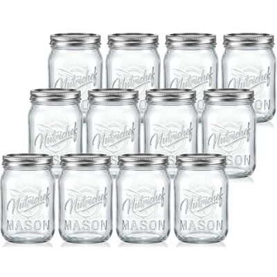 NutriChef Luchtdichte glazen potten, 500 ml, 12 stuks met metalen deksel, weckpotten voor het bewaren van levensmiddelen, opslag van keuken, maaltijdvoorbereiding, jam en honing NutriChef Luchtdichte glazen potten, 500 ml, 12 stuks met metalen deksel, weckpotten voor het bewaren van levensmiddelen, opslag van keuken, maaltijdvoorbereiding, jam en honing