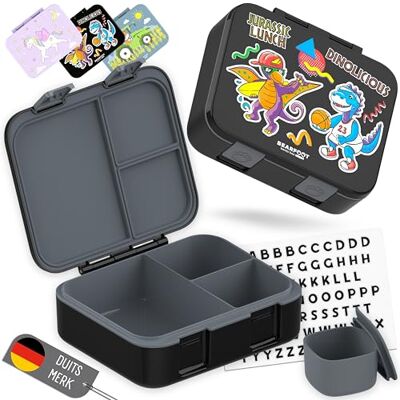 BEARFOOT Bento Box COMPACT BPA-vrije broodtrommel voor kinderen voor school & kleuterschool Lekvrije lunchbox voor meisjes & jongens (Dino's Zwart, 1.000 ml) BEARFOOT Bento Box COMPACT BPA-vrije broodtrommel voor kinderen voor school & kleuterschool Lekvrije lunchbox voor meisjes & jongens (Dino's Zwart, 1.000 ml)