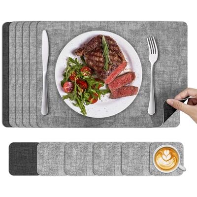 KitchenBoss Wasbare placemats, kunststof, dubbelzijdig, wit/grijs, vierkant, 6 stuks KitchenBoss Wasbare placemats, kunststof, dubbelzijdig, wit/grijs, vierkant, 6 stuks