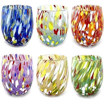 ART Set van 6 mondgeblazen glazen met Murano Murrin verfijnd en origineel I colori di Murano model Colombina 290 ml (kleurenmix, 6) ART Set van 6 mondgeblazen glazen met Murano Murrin verfijnd en origineel I colori di Murano model Colombina 290 ml (kleurenmix, 6)